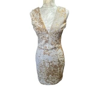 Dress the Population Sz XSmall Gold & White Sequin Mini Dress Party Stretch